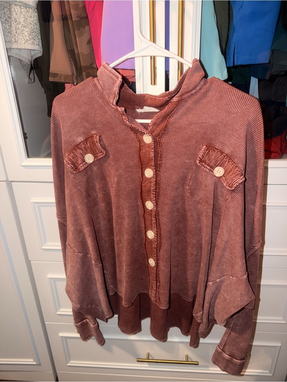 Boutique Washed Rust Button-Front Lightweight Jacket